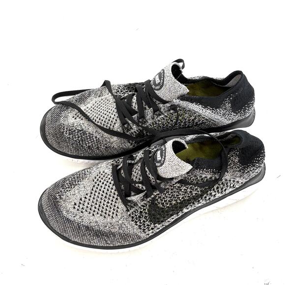 Nike Free Run Flyknit 2018 Mens Road Running Sneakers 7 Black White Shoes